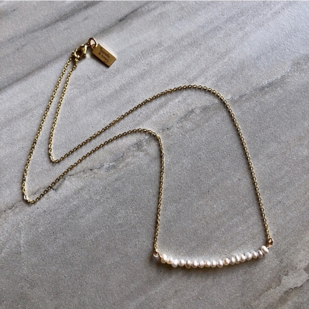 14k Gold Freshwater Pearl Bar Necklace - Picture 4 of 8